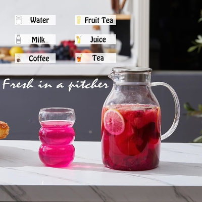 Karafu Glass Pitcher dengan Tutup, 68Oz Hot Resistant Water Jug untuk Air Panas / Dingin, Es Teh dan Jus Minuman Jelas