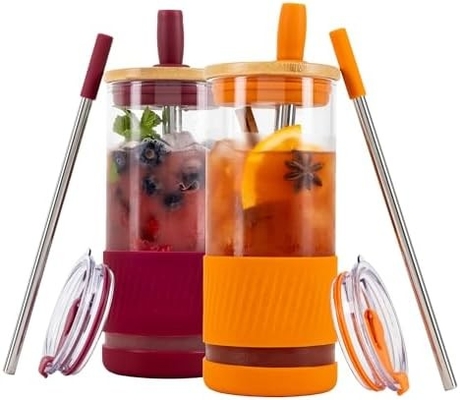 Cangkir Kaca Dengan Tutup Dan Jerami -20 Fl Oz- Cangkir Kopi Es Ukuran Sempurna - Cangkir Smoothie Dengan Bambu
