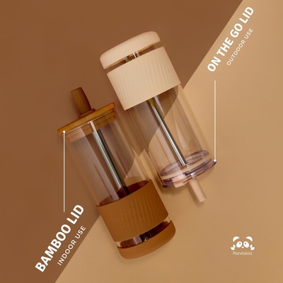 Cangkir Kaca Dengan Tutup Dan Jerami -20 Fl Oz- Cangkir Kopi Es Ukuran Sempurna - Cangkir Smoothie Dengan Bambu