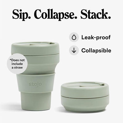 Cup Travel Lipat - Sage Green, 12oz / 355ml - Kebocoran-Bukti digunakan kembali untuk pergi ukuran saku botol silikon