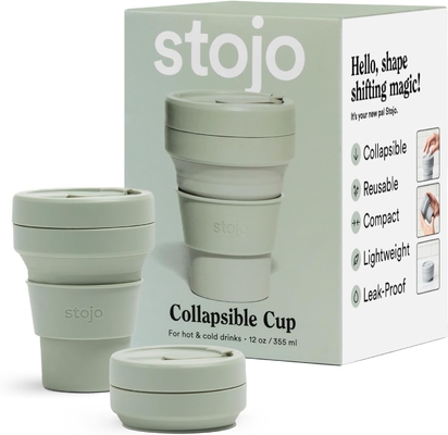 Cup Travel Lipat - Sage Green, 12oz / 355ml - Kebocoran-Bukti digunakan kembali untuk pergi ukuran saku botol silikon