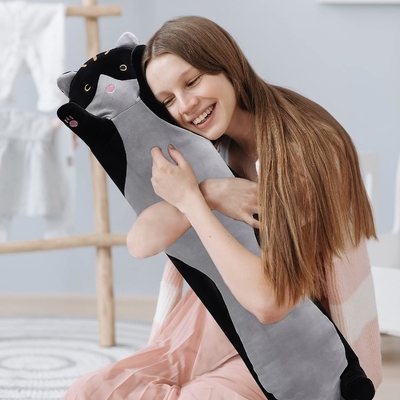 WUYU Cantik Kucing Boneka Cute Kartun Lembut Diisi Anak Kucing Bantal Long Throw Tidur Bantal Boneka Mainan Hadiah untuk Anak-anak