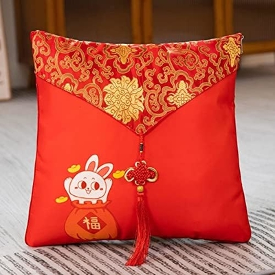 Maskot Tahun Kelinci, Bantal Merah Besar, Tahun Bantal Kelinci 40*40cm