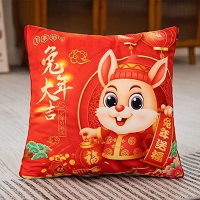 Maskot Tahun Kelinci, Bantal Merah Besar, Tahun Bantal Kelinci 40*40cm