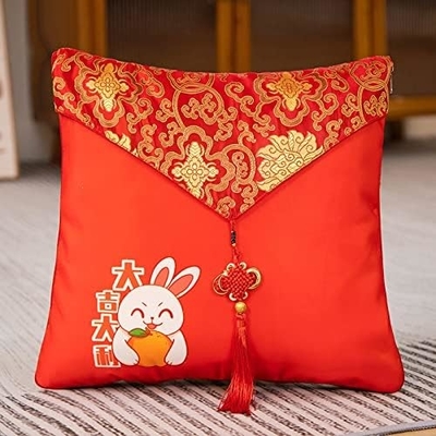 Maskot Tahun Kelinci, Bantal Merah Besar, Tahun Bantal Kelinci 40*40cm