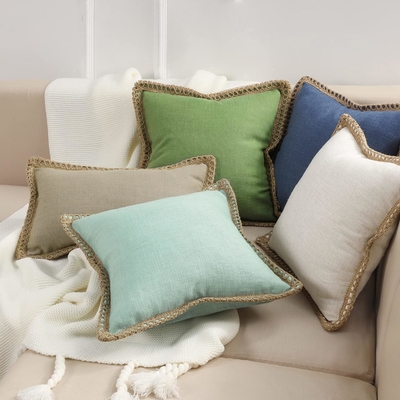 Phantoscope Paket dari 2 rumah pertanian dekoratif lempar bantal penutup, pola padat untuk rumah Burlap Linen trimmed disesuaikan