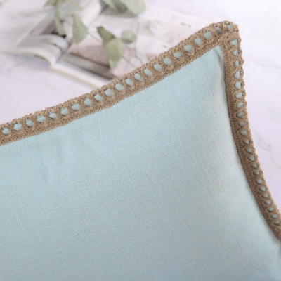 Phantoscope Paket dari 2 rumah pertanian dekoratif lempar bantal penutup, pola padat untuk rumah Burlap Linen trimmed disesuaikan