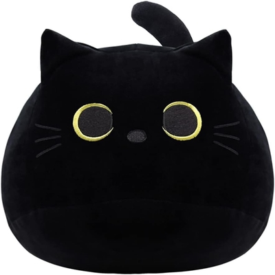 Black Cat Plush Toy: Bantal Hewan Lembut yang Dipenuhi, Dekorasi Sofa Bayi, Desain berbentuk kucing