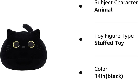Black Cat Plush Toy: Bantal Hewan Lembut yang Dipenuhi, Dekorasi Sofa Bayi, Desain berbentuk kucing