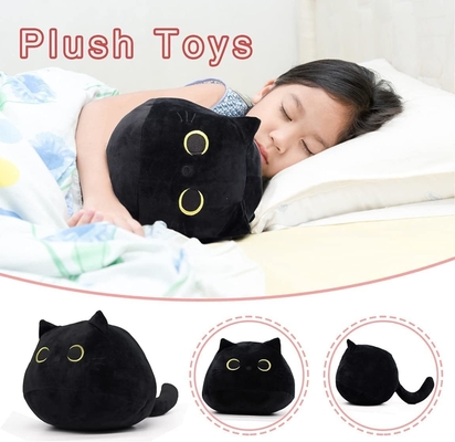 Black Cat Plush Toy: Bantal Hewan Lembut yang Dipenuhi, Dekorasi Sofa Bayi, Desain berbentuk kucing