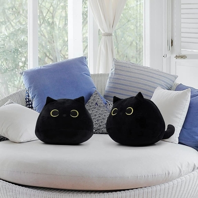 Black Cat Plush Toy: Bantal Hewan Lembut yang Dipenuhi, Dekorasi Sofa Bayi, Desain berbentuk kucing