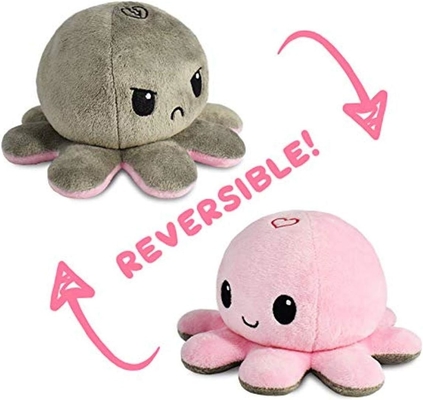 TeeTurtle - The Original Reversible Octopus Plushie - Love + Hate - Cute Sensory Fidget Dipenuhi Hewan yang Menunjukkan Anda