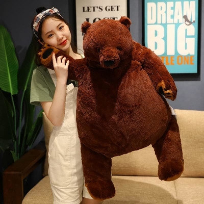 23.6in Dark Brown Teddy Bear Plush Toy Simulasi Djungelskog Teddy Bear Dipenuhi Hewan Boneka Rumah