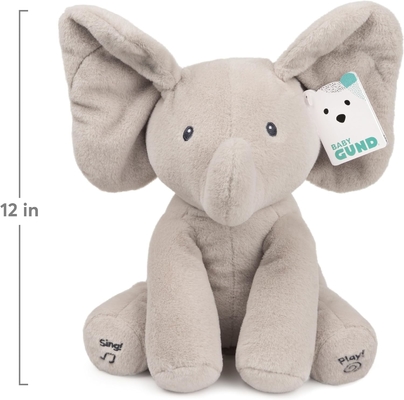 GUND Bayi Animasi Flappy Gajah Plush, Bernyanyi Dipenuhi Hewan Bayi Mainan untuk Usia 0 dan di atas, Abu-abu, 12 &quot;