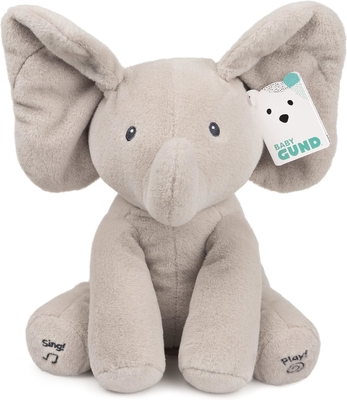 GUND Bayi Animasi Flappy Gajah Plush, Bernyanyi Dipenuhi Hewan Bayi Mainan untuk Usia 0 dan di atas, Abu-abu, 12 &quot;