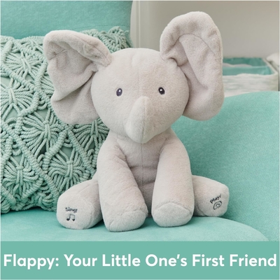 GUND Bayi Animasi Flappy Gajah Plush, Bernyanyi Dipenuhi Hewan Bayi Mainan untuk Usia 0 dan di atas, Abu-abu, 12 &quot;