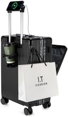 20in Aluminium Frame Hardside Spinner Wheel Baggage, Dibangun-di kunci TSA Bawa di koper, dengan Cup Holder &amp; USB Port