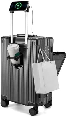 20in Aluminium Frame Hardside Spinner Wheel Baggage, Dibangun-di kunci TSA Bawa di koper, dengan Cup Holder &amp; USB Port