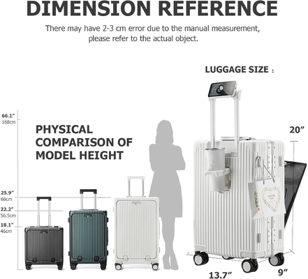 20in Aluminium Frame Hardside Spinner Wheel Baggage, Dibangun-di kunci TSA Bawa di koper, dengan Cup Holder &amp; USB Port