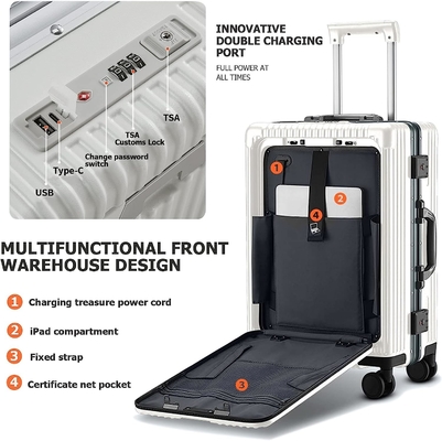 20in Aluminium Frame Hardside Spinner Wheel Baggage, Dibangun-di kunci TSA Bawa di koper, dengan Cup Holder &amp; USB Port