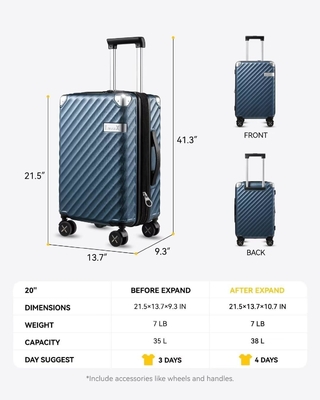 Bawa Pada Bagasi 22x14x9 Maskapai Disetujui - 35L Polikarbonat Expandable Hard Shell koper dengan roda Spinner