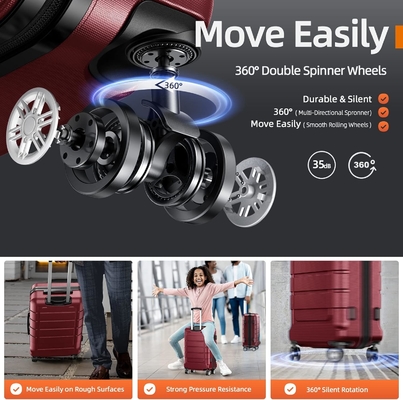 Set bagasi PC+ABS yang dapat diperluas koper tahan lama roda ganda kunci TSA 3 pcs anggur merah