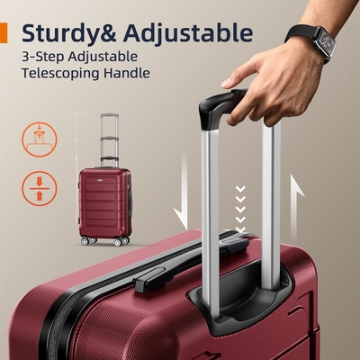 Set bagasi PC+ABS yang dapat diperluas koper tahan lama roda ganda kunci TSA 3 pcs anggur merah