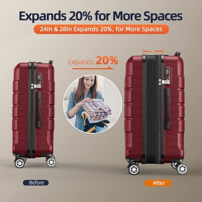 Set bagasi PC+ABS yang dapat diperluas koper tahan lama roda ganda kunci TSA 3 pcs anggur merah