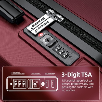 Set bagasi PC+ABS yang dapat diperluas koper tahan lama roda ganda kunci TSA 3 pcs anggur merah