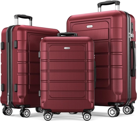 Set bagasi PC+ABS yang dapat diperluas koper tahan lama roda ganda kunci TSA 3 pcs anggur merah