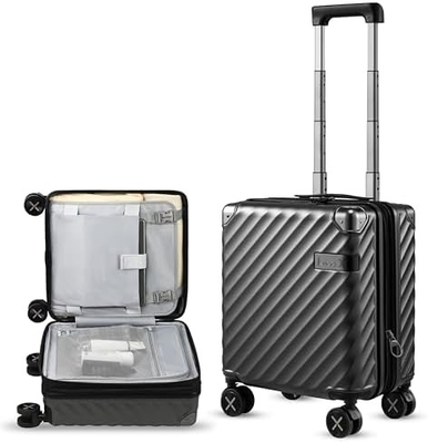 Bagasi 22x14x9 Penerbangan Disetujui - 35L Polikarbonat Expandable Hard Shell Baju dengan Spinner Roda (Hitam, 20 Inci)