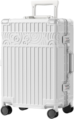 Bagasi tanpa ritsleting dengan 8 roda 20 inci Hard Shell koper dengan PC + ABS TSA Kunci 4 Metal Corner Putih
