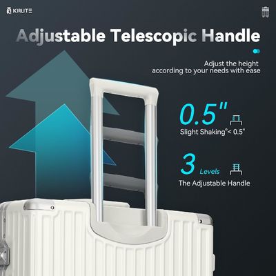 Bagasi tanpa ritsleting dengan 4 roda 20 inci Hard Shell koper dengan PC + ABS TSA Kunci 4 Metal Corner Putih