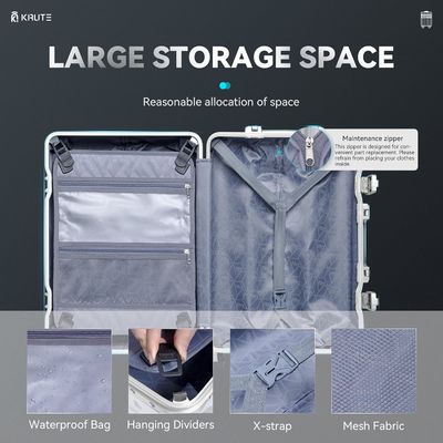 Bagasi tanpa ritsleting dengan 4 roda 20 inci Hard Shell koper dengan PC + ABS TSA Kunci 4 Metal Corner Putih