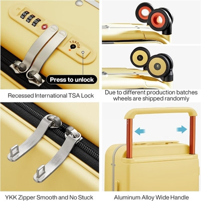 Luggage Wide Handle Luxury Design Rolling Travel Suitcase PC Hardside dengan Frame Aluminium Hollow Spinner Wheels,