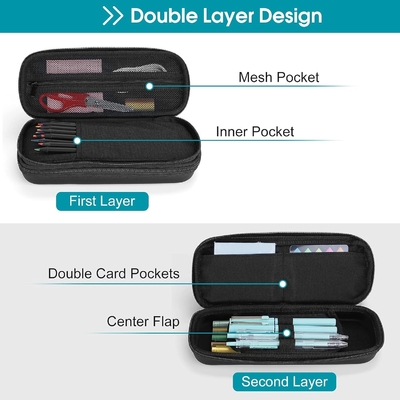ProCase Pen Pencil Case, 2-Layer EVA Zipper Pencil Box Pouch Kapasitas Besar Penyelenggara Penyimpanan Alat tulis untuk Sekolah