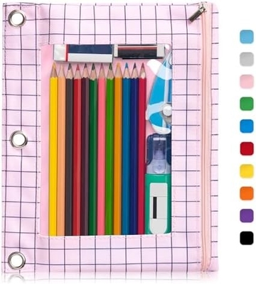 Kasus Pensil Pengikat dengan Ritsleting Lurus, Kasus Pensil Jendela Jelas untuk Pengikat, Kapasitas Besar 3 Ring Pengikat Tas Pensil
