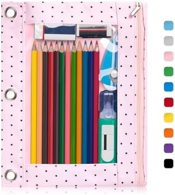 Kasus Pensil Pengikat dengan Ritsleting Lurus, Kasus Pensil Jendela Jelas untuk Pengikat, Kapasitas Besar 3 Ring Pengikat Tas Pensil