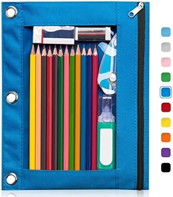 Kasus Pensil Pengikat dengan Ritsleting Lurus, Kasus Pensil Jendela Jelas untuk Pengikat, Kapasitas Besar 3 Ring Pengikat Tas Pensil