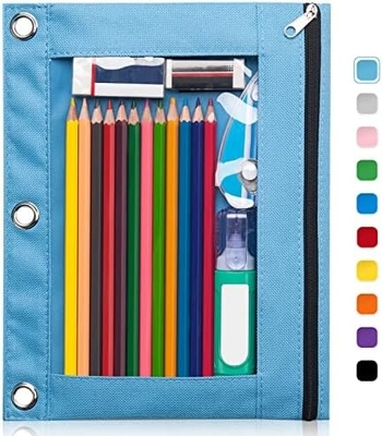 Kasus Pensil Pengikat dengan Ritsleting Lurus, Kasus Pensil Jendela Jelas untuk Pengikat, Kapasitas Besar 3 Ring Pengikat Tas Pensil