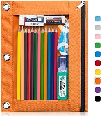 Kasus Pensil Pengikat dengan Ritsleting Lurus, Kasus Pensil Jendela Jelas untuk Pengikat, Kapasitas Besar 3 Ring Pengikat Tas Pensil