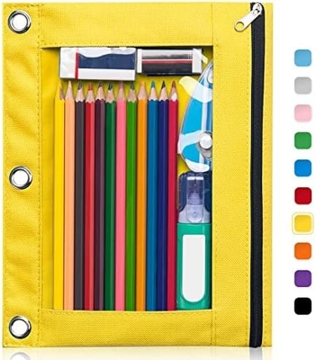 Kasus Pensil Pengikat dengan Ritsleting Lurus, Kasus Pensil Jendela Jelas untuk Pengikat, Kapasitas Besar 3 Ring Pengikat Tas Pensil