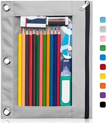 Kasus Pensil Pengikat dengan Ritsleting Lurus, Kasus Pensil Jendela Jelas untuk Pengikat, Kapasitas Besar 3 Ring Pengikat Tas Pensil