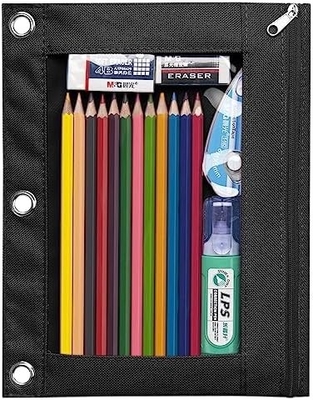 Kasus Pensil Pengikat dengan Ritsleting Lurus, Kasus Pensil Jendela Jelas untuk Pengikat, Kapasitas Besar 3 Ring Pengikat Tas Pensil