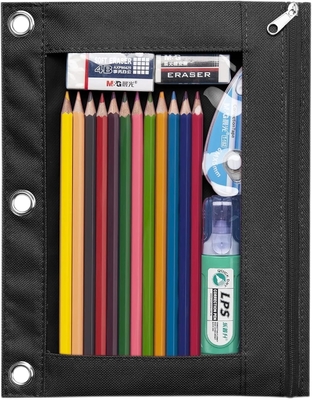 Kasus Pensil Pengikat dengan Ritsleting Lurus, Kasus Pensil Jendela Jelas untuk Pengikat, Kapasitas Besar 3 Ring Pengikat Tas Pensil