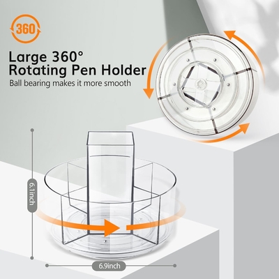 5 Slot 360-Degree Spinning Acrylic Pen Holder untuk Meja, Pemegang Marker Caddy Art Supply Organizer Pen Organizer untuk Meja
