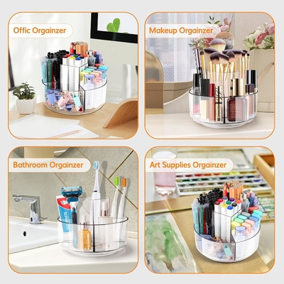5 Slot 360-Degree Spinning Acrylic Pen Holder untuk Meja, Pemegang Marker Caddy Art Supply Organizer Pen Organizer untuk Meja
