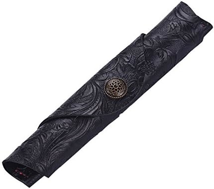 Vintage Handmade Kulit Single Pen Case Holder Kulit sapi Fountain Pen Sleeve Roll Wrap Pen Pouch (hitam Ukiran)