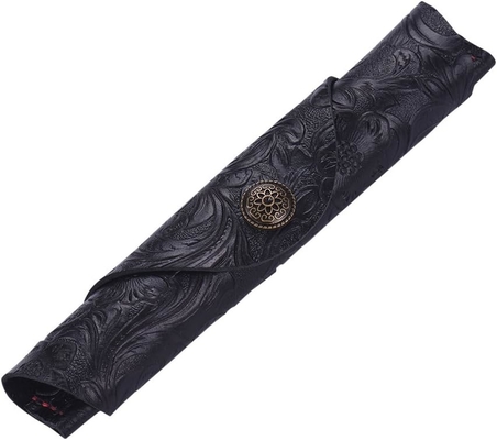 Vintage Handmade Kulit Single Pen Case Holder Kulit sapi Fountain Pen Sleeve Roll Wrap Pen Pouch (hitam Ukiran)