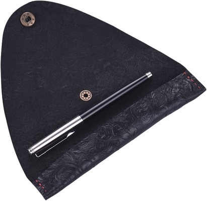 Vintage Handmade Kulit Single Pen Case Holder Kulit sapi Fountain Pen Sleeve Roll Wrap Pen Pouch (hitam Ukiran)